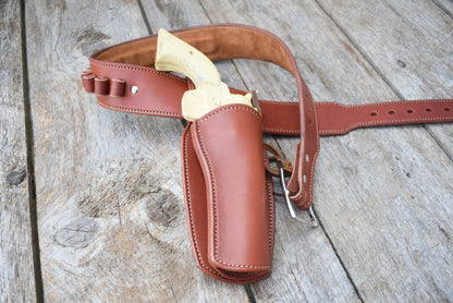 The Shootist Leather Cartridge Belt, Western Cartridge Belt, Eastwood style Belt with Fast Draw holster, lined