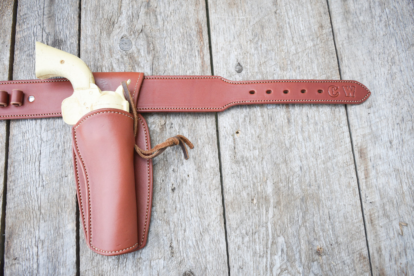 The Shootist Leather Cartridge Belt, Western Cartridge Belt, Eastwood style Belt with Double Fast Draw holsters, lined