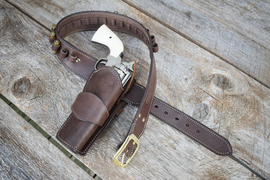 The Poison Creek Plunderer Leather Cartridge Belt, Western Cartridge Belt with single Fast Draw holster