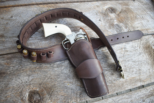 The Poison Creek Plunderer Leather Cartridge Belt, Western Cartridge Belt, with Double Fast Draw holsters