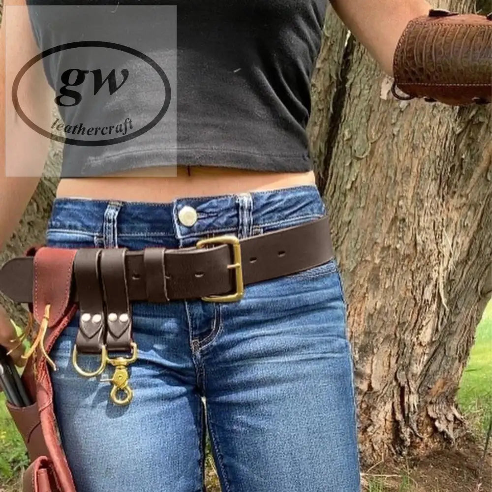 Leather Utility Belt Bushcraft Gear Archery 2 Inch Wide With Danglers