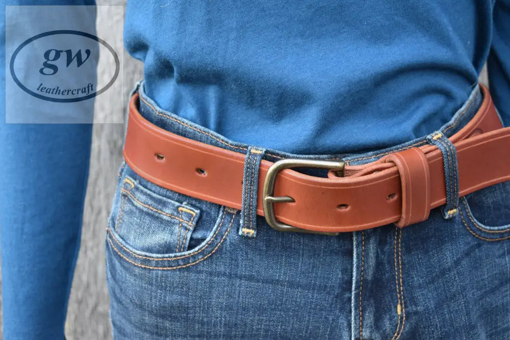 Mens Leather Belt Full Grain Belt Waist 1.5 Inches With Your Choice Of Buckle Chestnut