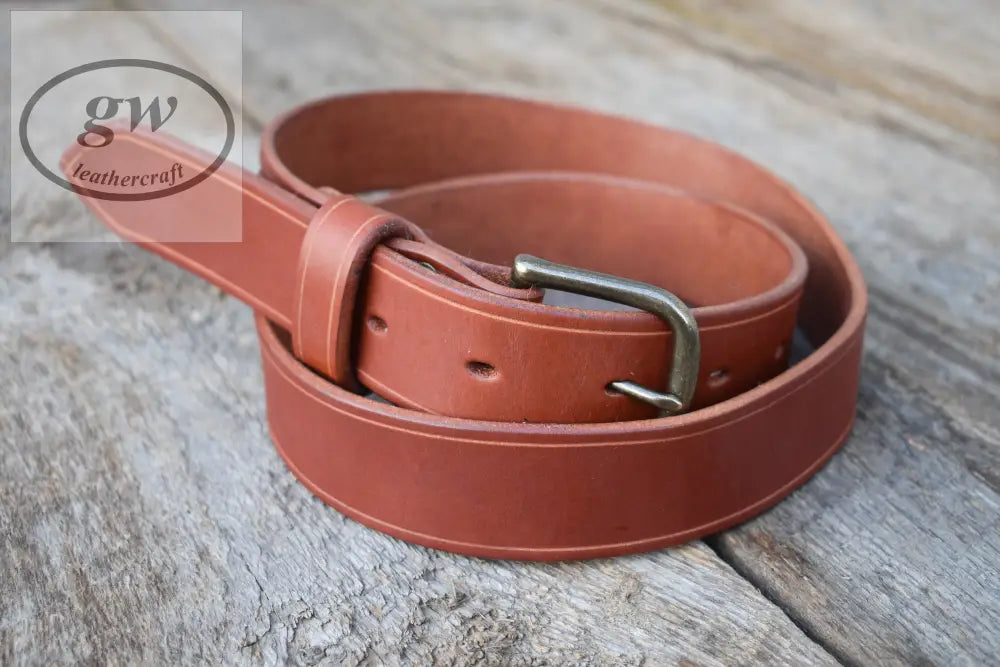 Mens Leather Belt Full Grain Belt Waist 1.5 Inches With Your Choice Of Buckle Chestnut