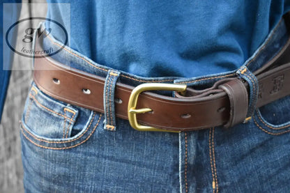 Mens Leather Belt Full Grain Belt Waist 1.5 Inches With Your Choice Of Buckle Dark Brown