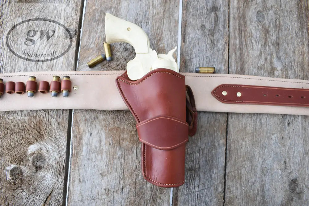 The Duke Leather Cartridge Belt Western Functional Money Belt With Double Fast Draw Holsters Lined