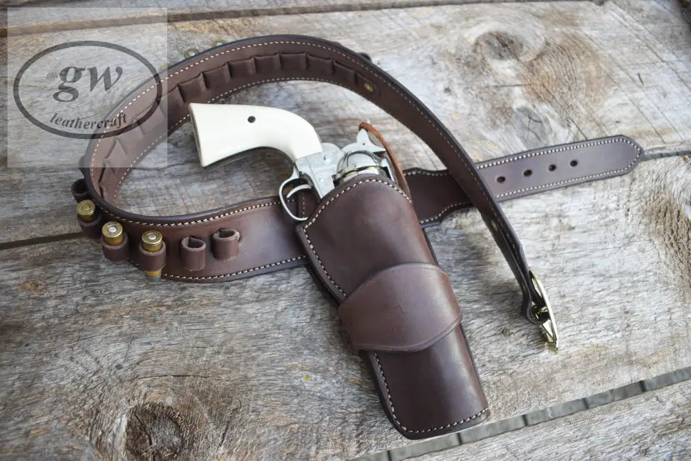 The Poison Creek Plunderer Leather Cartridge Belt Western With Double Fast Draw Holsters