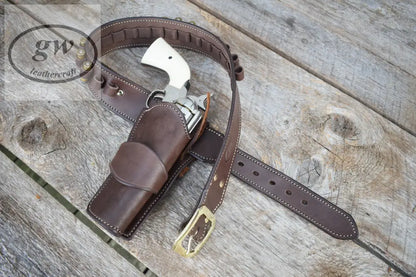 The Poison Creek Plunderer Leather Cartridge Belt Western With Single Fast Draw Holster