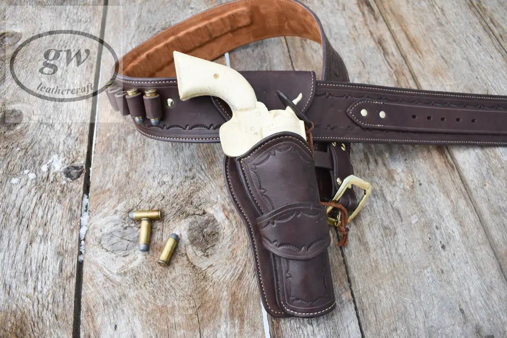 The Rogers Hill Ransacker Leather Cartridge Belt Western With Single Fast Draw Holster Lined And