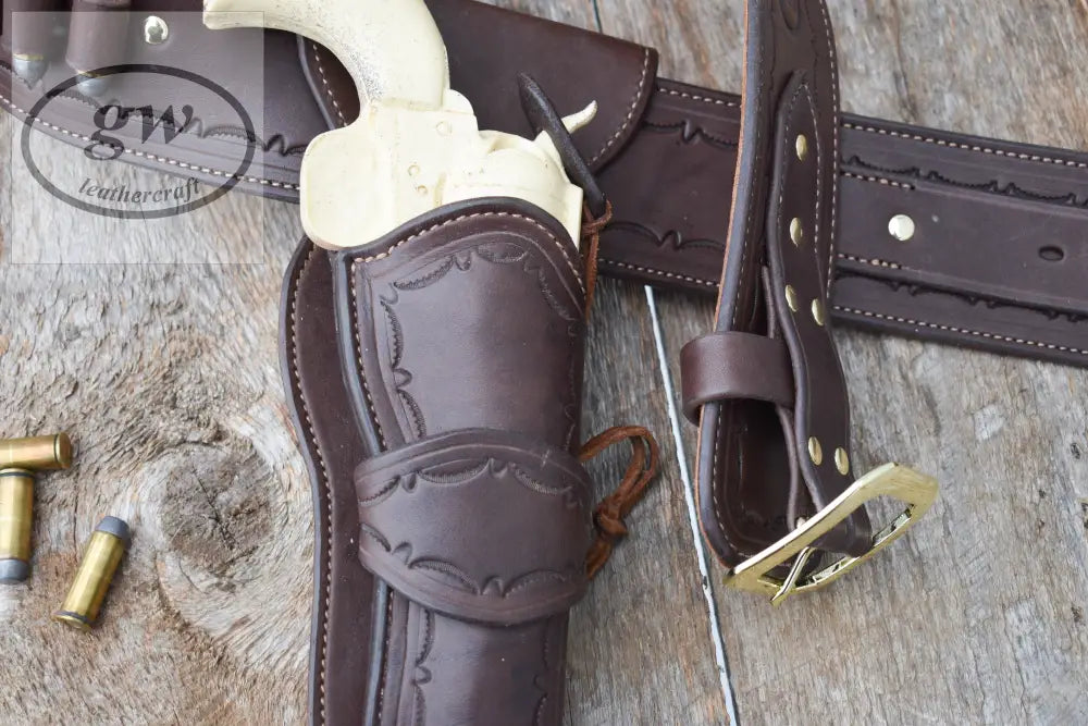 The Rogers Hill Ransacker Leather Cartridge Belt Western With Single Fast Draw Holster Lined And