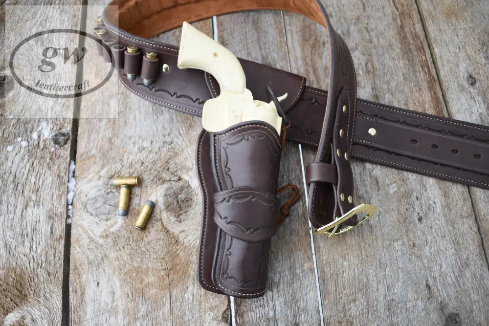 The Rogers Hill Ransacker Leather Cartridge Belt Western With Single Fast Draw Holster Lined And