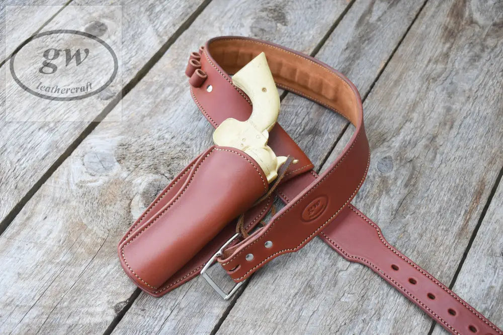 The Shootist Leather Cartridge Belt Western Eastwood Style With Fast Draw Holster Lined