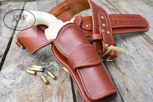 The Thamesville Marauder Leather Cartridge Belt Western With Double Fast Draw Holsters Lined