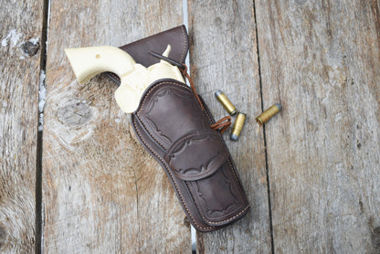 The Rogers Hill Ransacker pattern Leather Holster, Western holster, fast draw holster, lined and tooled