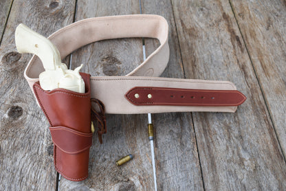 The Duke Leather Cartridge Belt, Western Cartridge Belt, functional money belt with Double Fast Draw holsters, lined